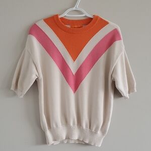Joe Fresh Cream Orange Pink Knit Short Sleeve Sweater Retro Y2K Blouse Top Sz M